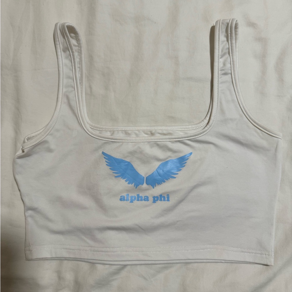 White and Blue Angel Alpha Phi Crop Top